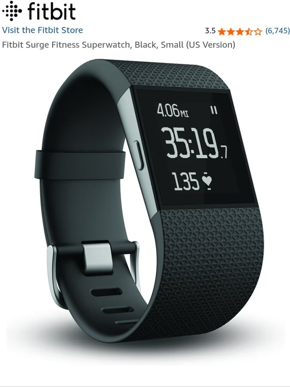 FitBit Surge S Black Fitness Smartwatch - Heart Rate & Activity Tracker